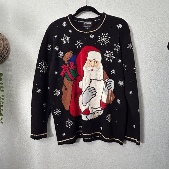 Vintage Studio Ho Ho Ho Santa Christmas Sweater Ugly Christmas Sweater Party Med - Picture 1 of 7